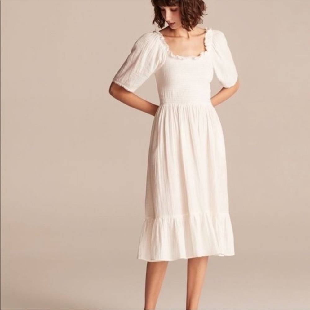 La Vie Rebecca Taylor Smocked Tiered Peasant White Dress